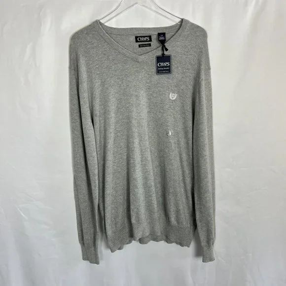 Chaps Sweater Mens Large Grey V-Neck Cotton Silk NWT MSRP $60 - Picture 2 of 12